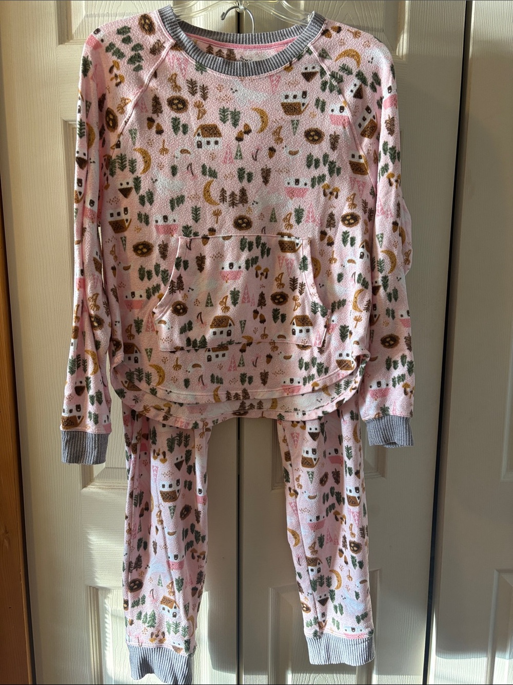 Cuddl Duds Pink Woodland Print Women’s Pajama Set with Gray Trim